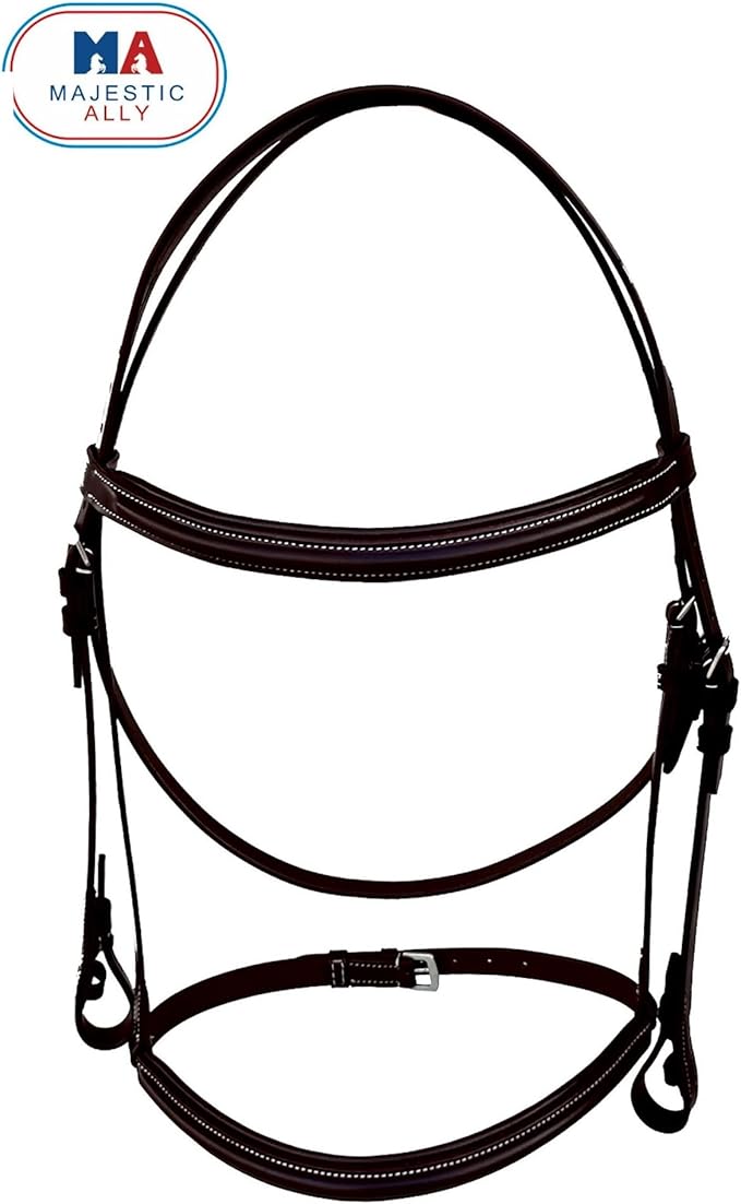 Majestic Ally Padded Raised English Bridle, Premium Leather, Matching Laced Reins
