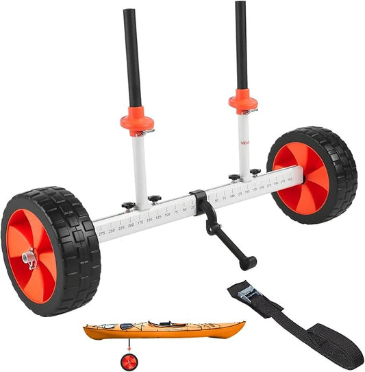 VEVOR Kayak Cart, 230/250lbs Canoe Cart Dolly with 7.5in/10in Solid Rubber Tires & Kickstand, Adjustable Width, Detachable Portable Watercraft Cart for Kayaks, Canoes, Paddle Boards