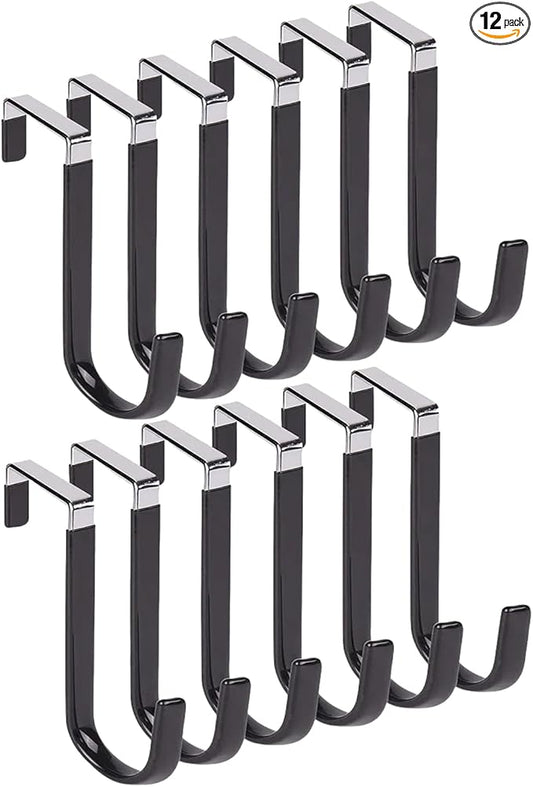 Over The Door Hooks, Door Hangers Hooks,Extra Long 5" Rustproof Organizer Hook with Soft Rubber Padding, No-Scratch Design for Towels, Robes, Coats, Bags (12 Pack Black)
