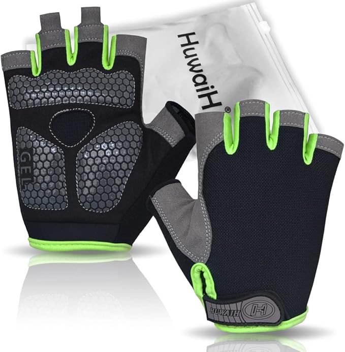 HuwaiH Bike Gloves for Men/Women, Cycling Gloves with Anti-Slip Shock-Absorbing Pad Half Finger Biking Bicycle Gloves