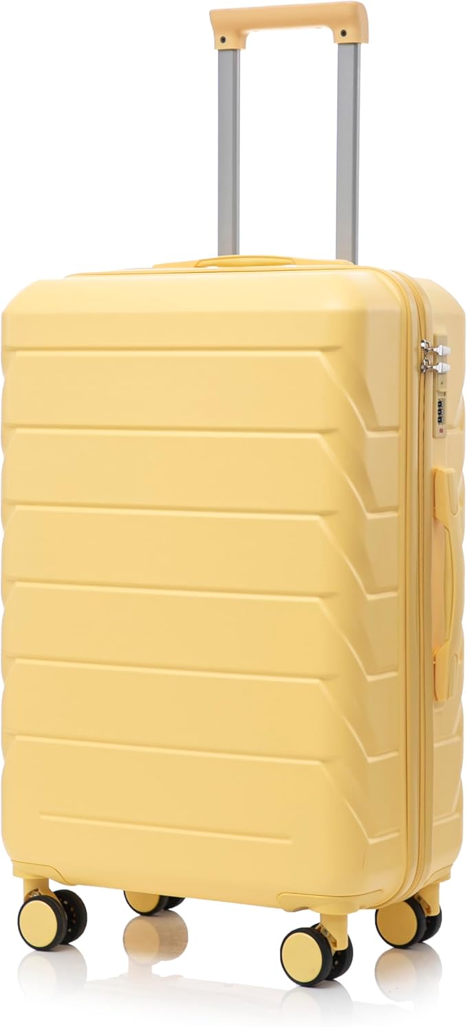 28インチ ABSハードシェル大型スーツケース（TSAロック、サイドフック付）、イエロー