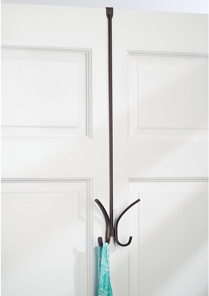 InterDesign Axis Easy Reach 24" Quad Hook, Over the Door Towel Holder or Coat Rack for Bathroom, Bedroom, Office Closet Storage, 4.7" x 3.8" x 24", Bronze
