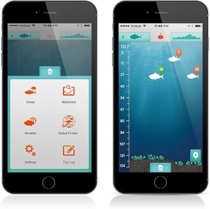Reelsonar iBobber portable wireless bluetooth fish finder depth finder with depth range of 135 feet 10+ hrs battery life with IOS & Android App Wireless and Watch App