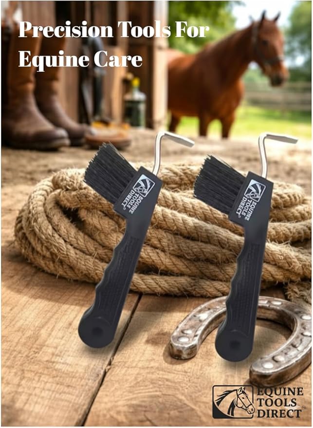 Horse Hoof Pick with Brush, Soft Touch Ergonomic Black Handle, Durable Plastic Hoof Cleaner Tool for Horses, Ponies & Farrier Use