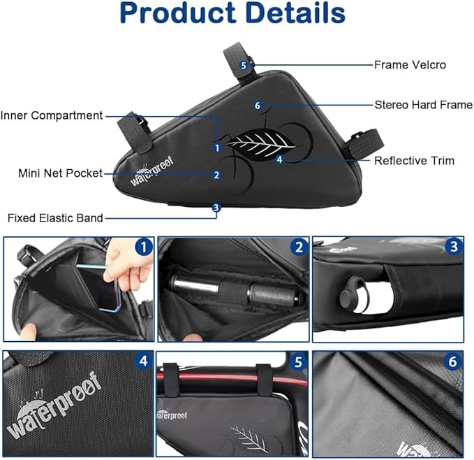 NDakter Bike Bag:Bike Frame Bag & Bicycle Repair Kit, 2L Waterproof Storage Pouch with 16-in-1 Multi-tool, Portable Bike Tool Set for Flat Tire Repair, Cycling Accessories for Mountain Road Bike, MTB