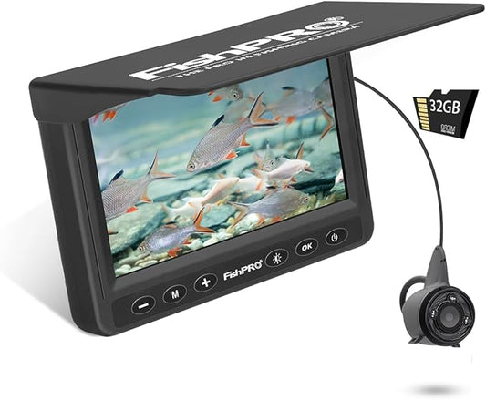 [FishPRO® 2026アップグレード] 水中釣りカメラ 4.3インチ - DVR、32GB搭載 [2017年以来の実績] アイスフィッシングカメラ 1000 TVL、65フィート磁気スプール、IR、USB-C、5000mAh、ポータブル魚群探知機（アイスフィッシング用）