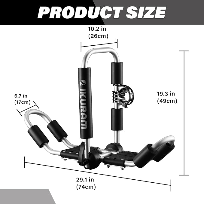 Kayak Roof Rack, Aluminum Kayak Carrier Folding J-Style Universal 4-in-1 Multifunction with Kayak Roller and Car Door Step for Canoe, SUP, Kayaks, Surfboard Rooftop Mount on SUV Car Truck Crossbars