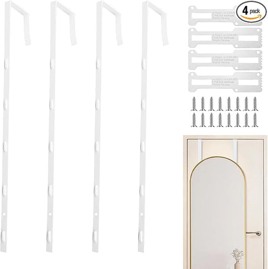 4 PCS Over The Door Mirror Hanger, Adjustable Door Mirror Hanger, Five-Hole Over The Doors-Mirrors Hook, Mirrors Doors Hangers with 2 Iron Filings and Screws (White)