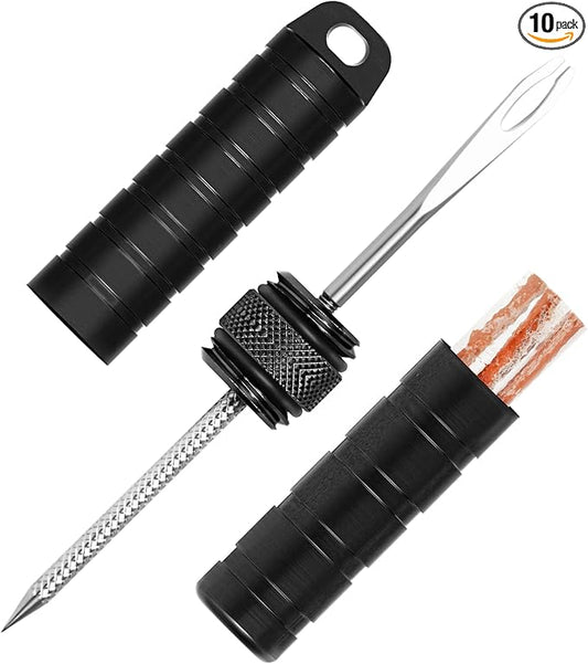 BWSHLF Tubeless Bike Tire Repair Kit for Mountain Bikes & Road Bicycles, Tubeless Tire Plug Kit with Storage Canister, Reamer, Insertion Fork, 10 Bacon Strips, Fix a Puncture or Flat, No Glue Needed