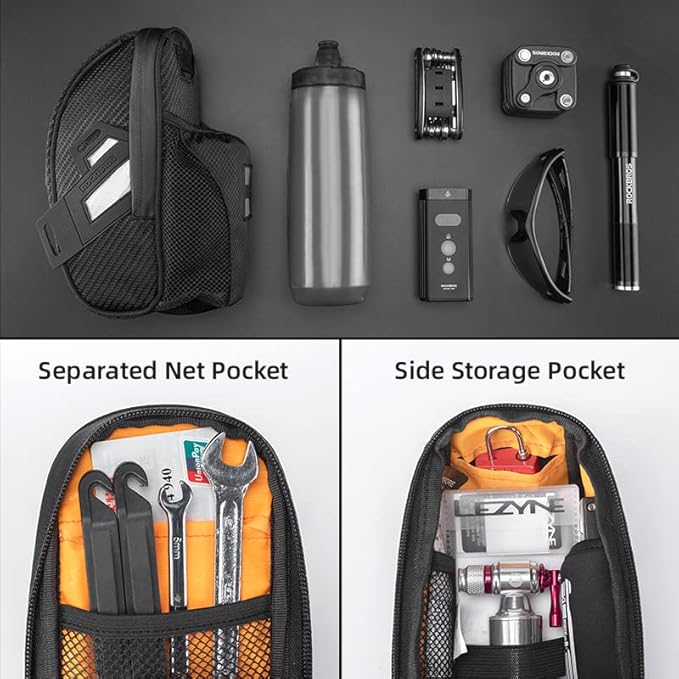 ROCKBROS Bike Saddle Bags with Water Bottle Pouch Waterproof Bike Bags Under Seat Pack for Mountain Road Saddle Bag Bicycles Storage Bag