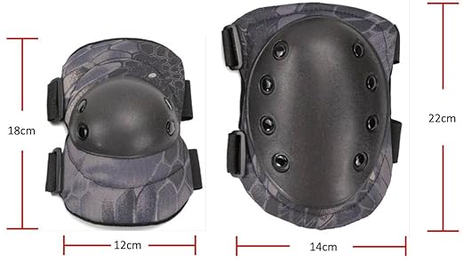 Military Tactical Knee Pad Elbow Pad Set Airsoft Knee Elbow Protective Pads Combat Paintball Skate Outdoor Sports Safety Guard Gear (Black Python Pattern, M, 4pcs Set)