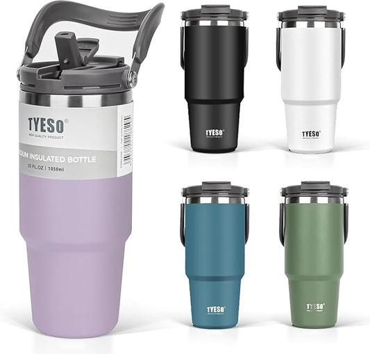 TYESO Tumbler with Handle,Tumbler with Straw, Vacuum Insulated Water Bottle,Double Wall Stainless Steel Coffee Cup Travel Mug Leak Proof Flip (Purple, 40 oz)