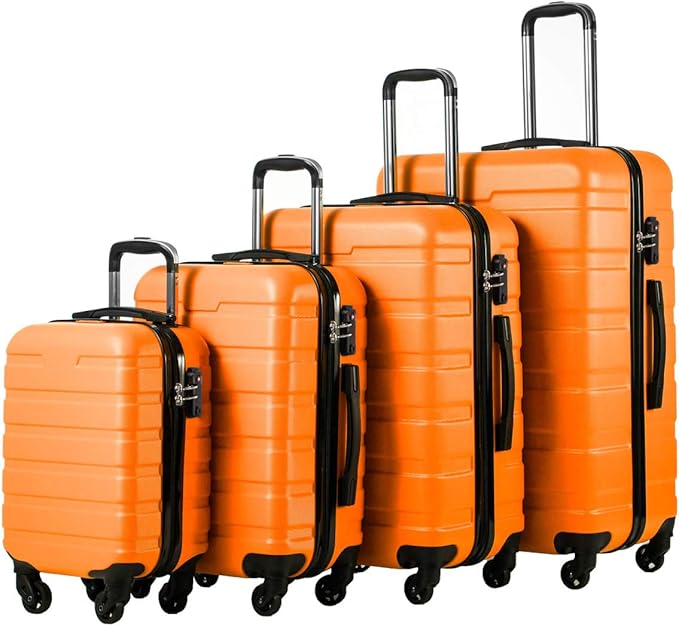 Coolife Luggage 4 Piece Set Suitcase Spinner Hardshell Lightweight TSA Lock (orange, 16/20/24/28)