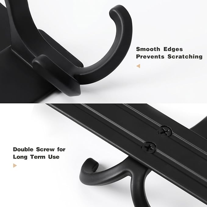 Over The Door Hooks for Hanging, Over The Door Hanger, Over The Door Towel Rack for Bathroom with 5 Triple Coat Hooks, Bathroom Towel Holder Towels Hanger (Black, 1 Pack)