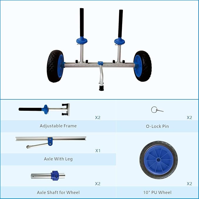 Sit on Top Kayak Cart Dolly with Soild Wheels,Quick-Detachable and Width Adjustable, Suitable for Kayaks Canoes with Scupper Holes