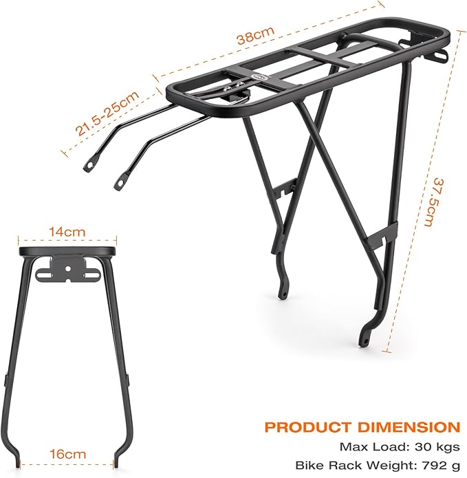 CXWXC Rear Bike Rack - Bike Cargo Rack for Disc Brake/Non-Disc Brake Mount - 66lbs Bicycle Pannier Touring Carrier Rack for 26"-27.5” or 29" Frames