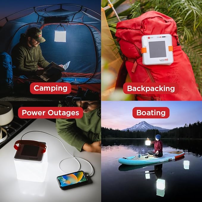 LuminAID Max クイックインフレート 2-in-1 ソーラーキャンプランタン＆電話充電器 - キャンプ、ハイキング、旅行用充電式LEDランプ - 停電、ハリケーン、サバイバルキット用防水緊急ライト