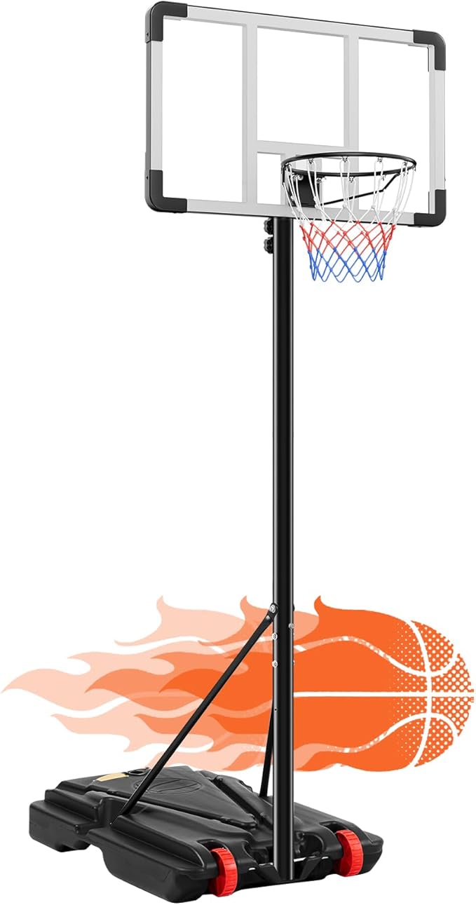 DUMOS 10FT Adjustable Height Portable Basketball Hoop Outdoor for Adult, 44 Inch Shatterproof Backboard w/Shock Absorbent Rim, Fillable Base, 2 Wheels for Swimming Pool/Indoor