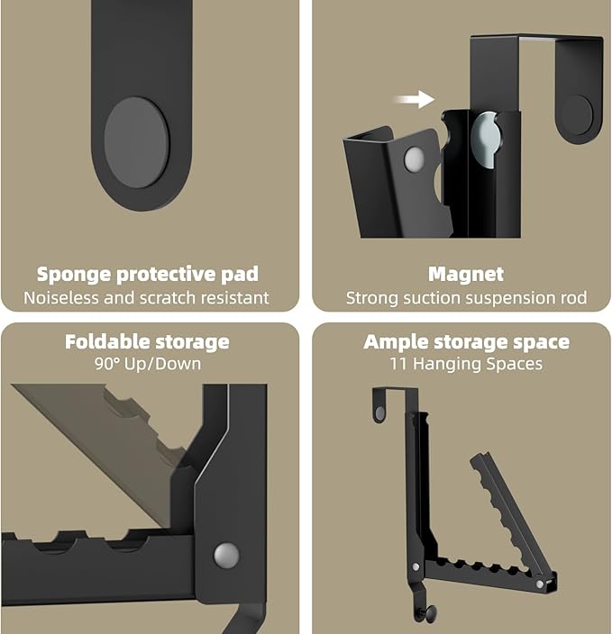 BAKON Over The Door Hangers, Over Door Hooks for Hanging, Small Space Dual Folding Portable Over Door Clothes Hanger for Clothes, Hats, Bags and Towels. (2, Black(Update))