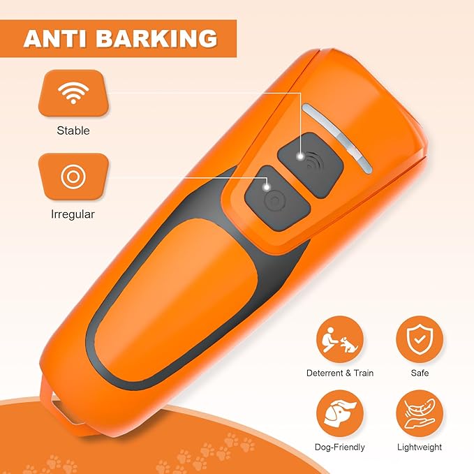 Dog Bark Deterrent Devices, Ultrasonic Anti Barking Device for Dogs, Up to 50FT Long Range Rechargeable Bark Control Safe for Dogs & Human Portable Indoor Outdoor (Orange, 4.5 x 2 x 1 inches)