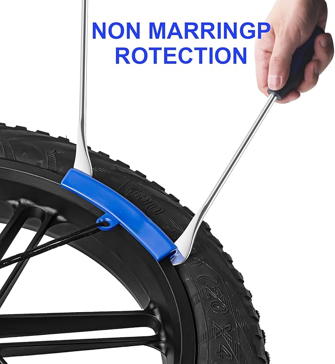 HTOMT 11.5" Tire Spoon Kit, 26pcs Tire Changing Tool for Motorcycle Dirt Bike Lawn Tractor Bicycle, Motorcycle Tire Changer Tire Removal Tool with 3pcs Rim Covers 6pcs Valve Tool Valve Cores(Blue)