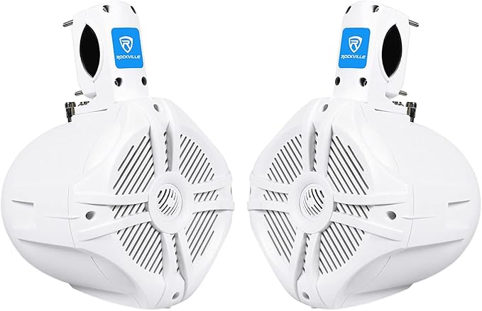 Rockville Pair RWB65W 6.5" White 2-Way Marine Wakeboard Tower Speakers, 250W Total, 4 Ohm, Waterproof, High-Fidelity Sound, Durable Mounting for Boats and Off-Road Vehicles