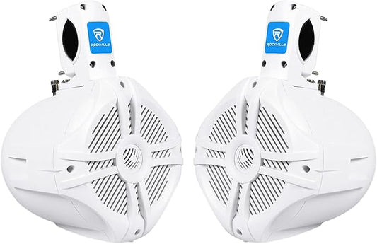 Rockville Pair RWB65W 6.5" White 2-Way Marine Wakeboard Tower Speakers, 250W Total, 4 Ohm, Waterproof, High-Fidelity Sound, Durable Mounting for Boats and Off-Road Vehicles