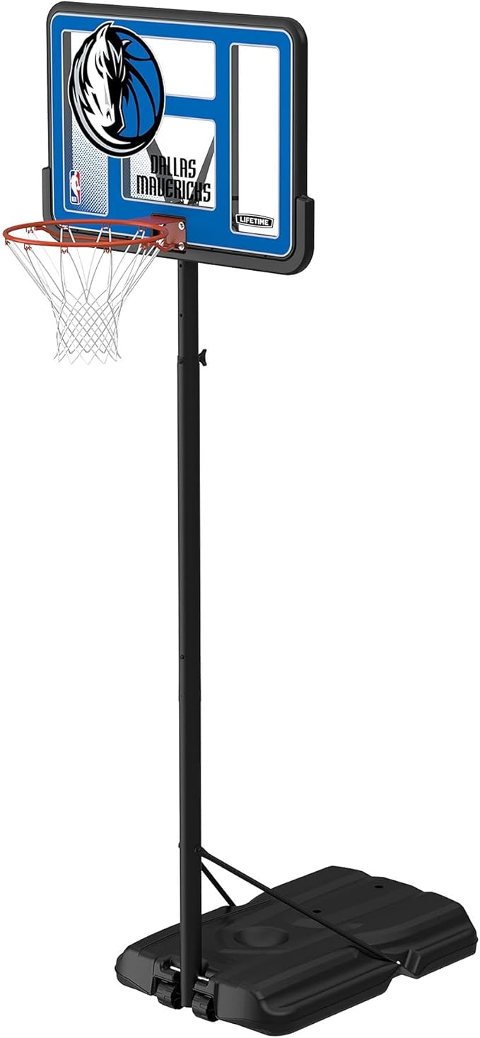 Lifetime NBA Dallas Mavericks Portable Basketball Hoop, Adjustable Height 7.5-10 Ft, 44 Inch Shatterproof Fusion Backboard, Base with Wheels