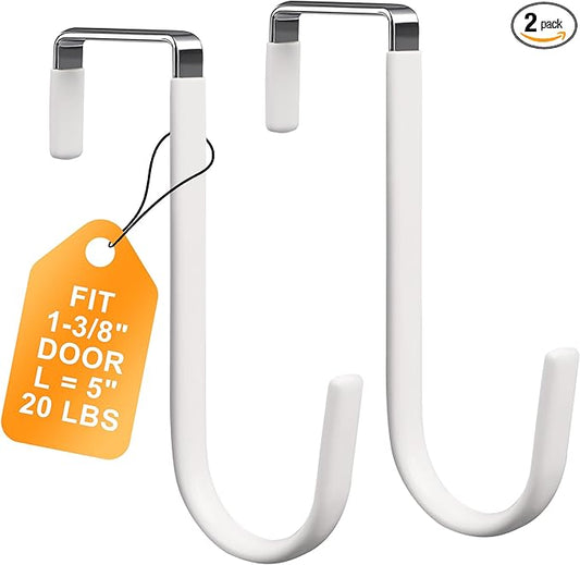 Over The Door Hooks 2 Pack – Heavy Duty Door Hanger Hooks for Hanging Towels, Bags, Robes, Clothes – No Drilling Over Door Hook, Dorm Essentials, Towel Racks for Bathroom, Bedroom, Closet