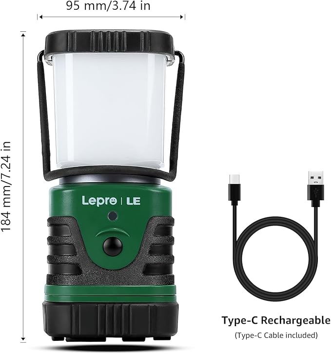 Lighting EVER 1000ルーメン LEDキャンプランタン充電式、4400mAhパワーバンク、キャンプ必需品、4つのライトモード、IP44防水ランタン懐中電灯、ハリケーン緊急時、ハイキング、USBケーブル付属