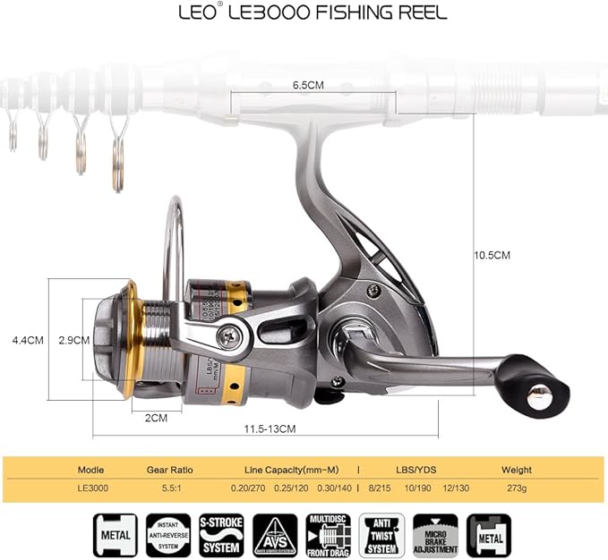 LEOFISHING 2Pcs Telespoic Fishing Rod and Reel Combos Collapsible Fishing Pole with Spinning Reel and Necessary Lure Accessories Portable Carrier Bag for Saltwater Freshwater