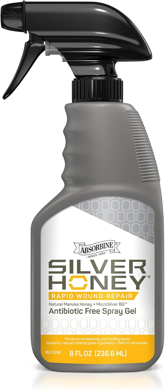Absorbine Silver Honey Rapid Wound Repair Spray Gel 8oz Bottle, Manuka Honey & MicroSilver BG, Horse & Large Animal Wound Care (Pack of 2)