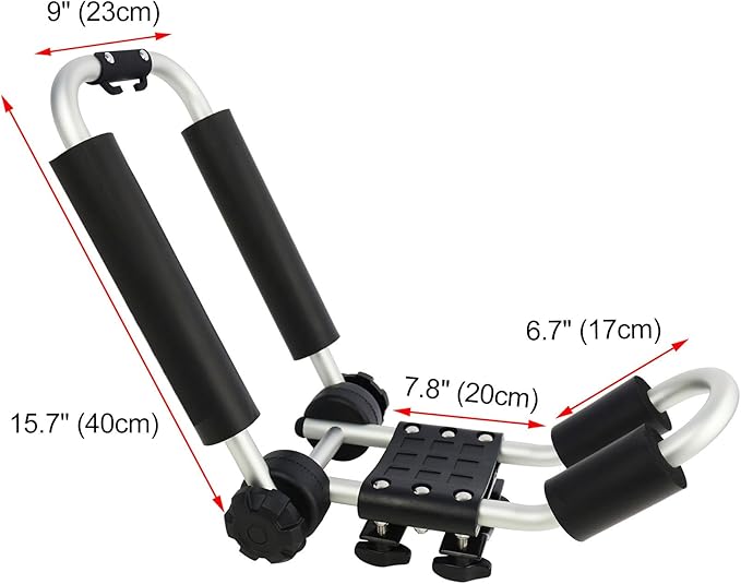 Upgraded Universal Folding Kayak Rack, J-Bar Carrier for Canoe Boat SUP Ski, Mount on Car Roof Top Crossbar, Includes 4 Ratchet Straps, 2 Anchor Straps (1 Pair, Aluminum)
