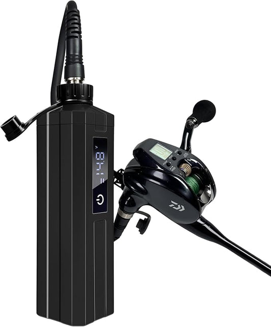 Super Mini Electric Fishing Reel Battery. Latest Model with Digital LED Display. Compatible with Daiwa & Shimano Electric reels.
