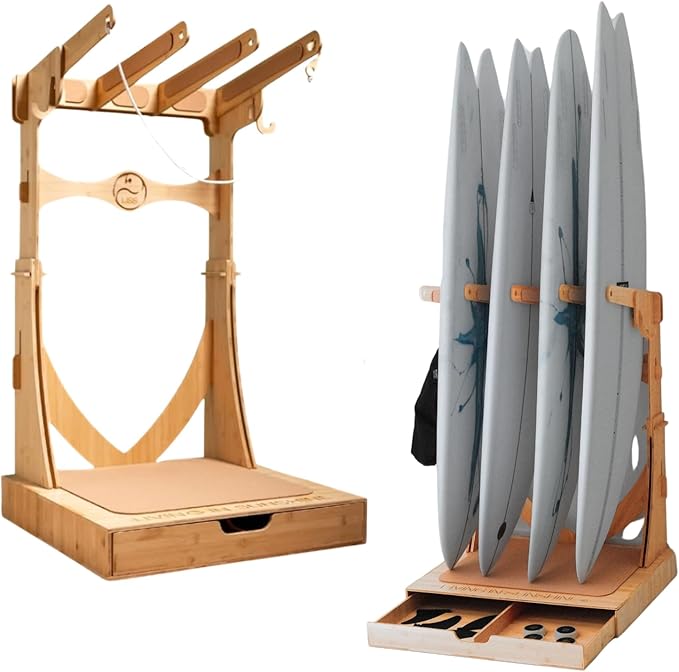 LISS Spirit Surfboard Rack Stand Holder for 3 & 4 Boards, Indoor Storage Display for Longboard, Shortboard, Snowboard, Wakeboard, Skateboard Up to 10Ft Long