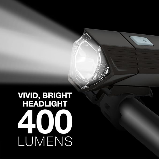 Energizer X400 Rechargeable Bike Light, IPX4 Water Resistant, Compact and Lightweight Design, Front Clip Light and Rear LED Light for Visibility Black