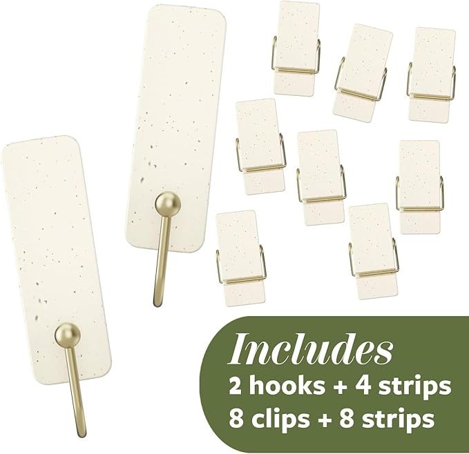 Command Mixed Hook Pack, Cream Speckle, 2 Medium Hooks, 8 Spring Clips, Great for Hanging Christmas Decorations