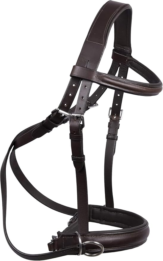 Hulara Genuine English Leather Crossover | Crossunder Bitless Horse Bridle Headstall with Reins
