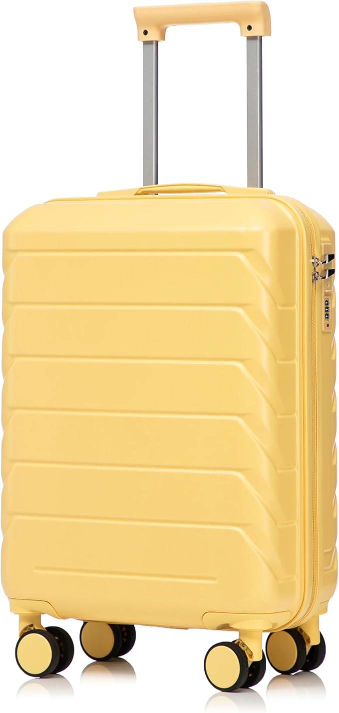 20 Inch ABS Hard Shell Travel Checked Luggage With Combination Lock, Yellow