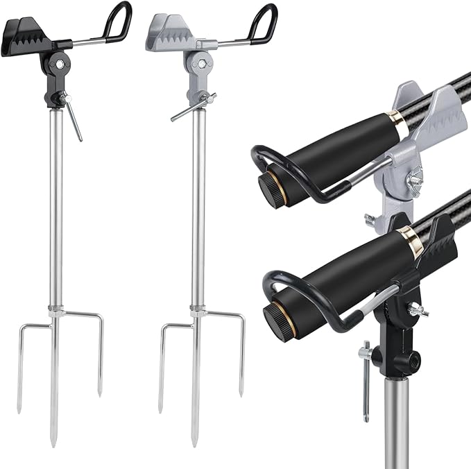 Stedan 2 Pack Fishing Rod Holders, Ground Fishing Rod Pole Brackets, 360 ° Adjustable & Detachable Easy to Carry Folding Fishing Equipment on Lakes, Rivers