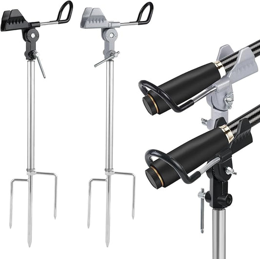 Stedan 2 Pack Fishing Rod Holders, Ground Fishing Rod Pole Brackets, 360 ° Adjustable & Detachable Easy to Carry Folding Fishing Equipment on Lakes, Rivers