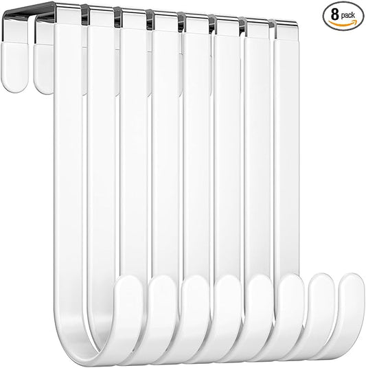 8 Pack Over The Door Hooks, Door Hanger Hook, Towel Hooks for Hanging, Towel Hanger for Bathroom, Fit 1 3/8" Door White, Dorm Room Essentials