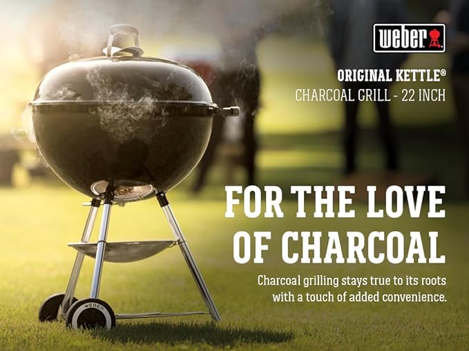 Weber Original Kettle Charcoal Grill, 22-Inch, Black – Classic Outdoor BBQ Grill with One‑Touch™ Cleaning System & Precise Temperature Control Dampers