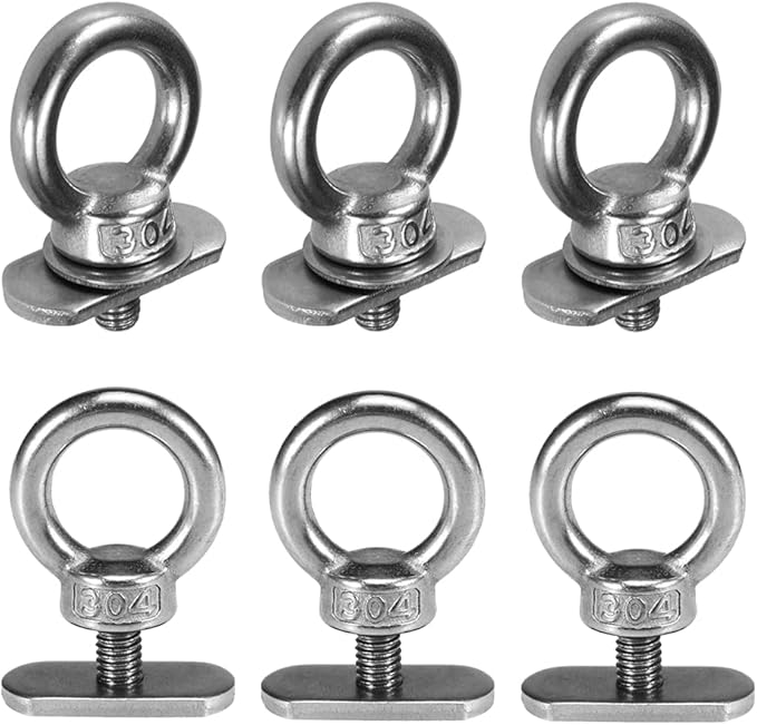 6 Packs Stainless Steel Kayak Track Mount Tie Down Eyelet Rail for Kayak Canoe Boat Bungee Cord or Ropes