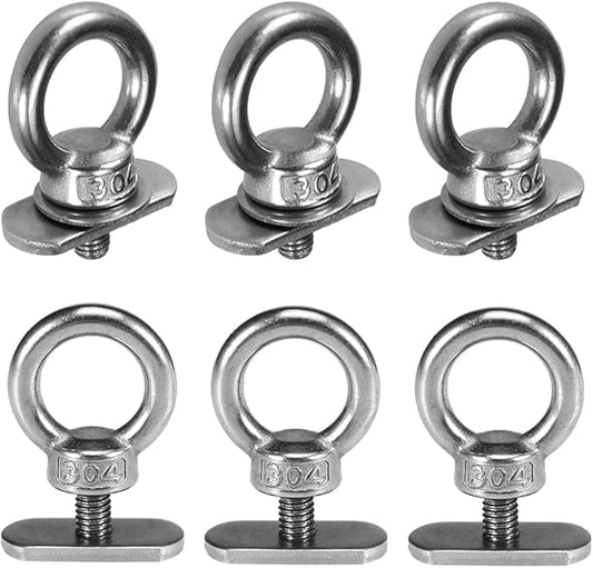 6 Packs Stainless Steel Kayak Track Mount Tie Down Eyelet Rail for Kayak Canoe Boat Bungee Cord or Ropes