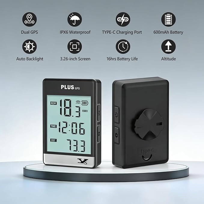 GPS Bike Computer, Wireless Cycling Speedometer Odometer with 3.26" LCD Display, IPX6 Waterproof, Provide Professional Data Analysis for Road Bike Mountain Bike