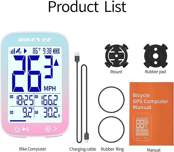 GPS Bike Computer Wireless Cycling Computer with Auto Backlight, Bicycle Speedometer Odometer, Waterproof GPS Speed Tracker for Road Mountain Bikes