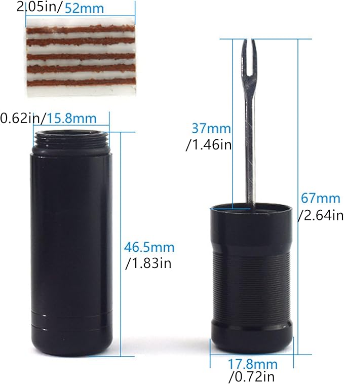 Tubeless Bike Tire Repair Kits for Road Bicycle and Mountain Bike MTB Tires | 1 Repair Tool and 7 Bacon Strips | Includes Storage Canister Plugger Tool with Plugs