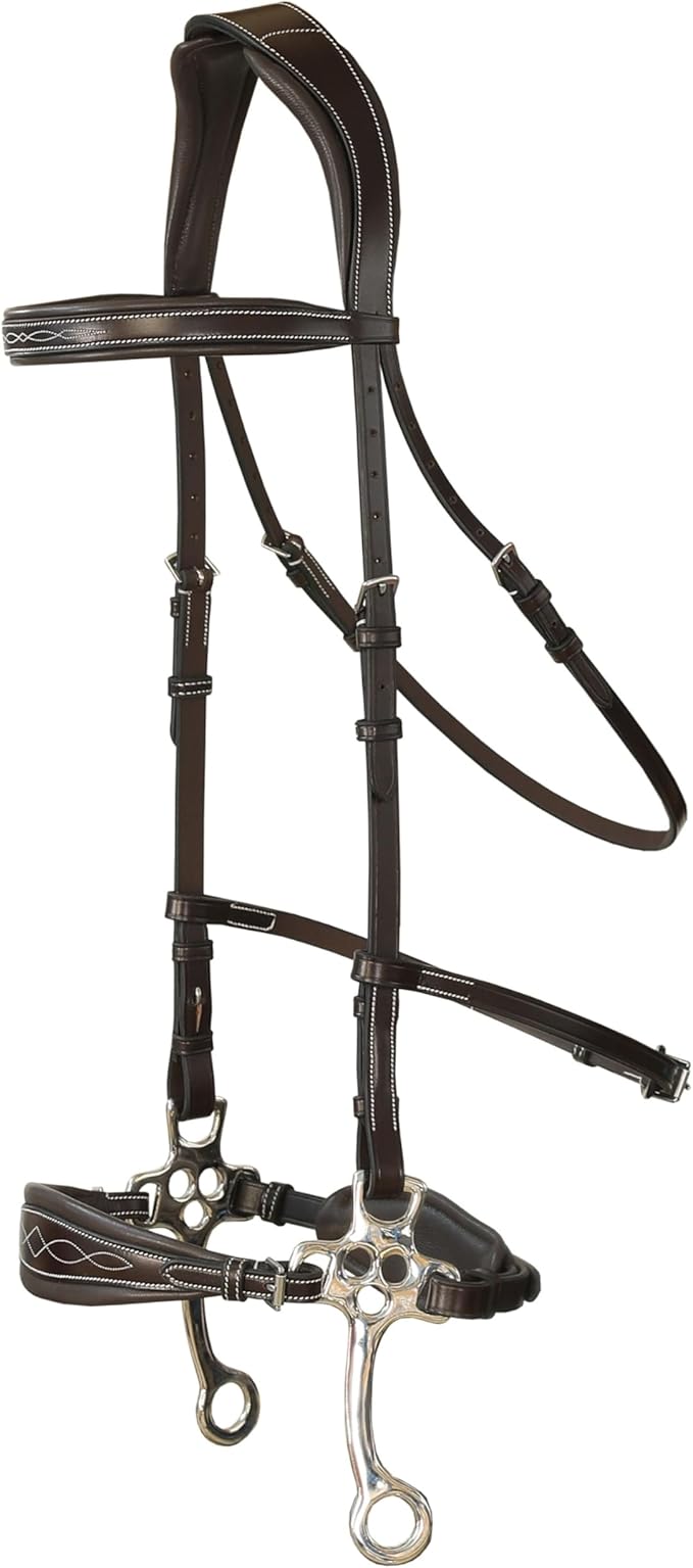 Exion Nova Hackamore Bridle – Anatomical Bitless Horse Bridle with Rubber Reins – Padded Anti-Pressure Crownpiece – Vegetable-Tanned Leather Bitless Bridle for Jumping & Training