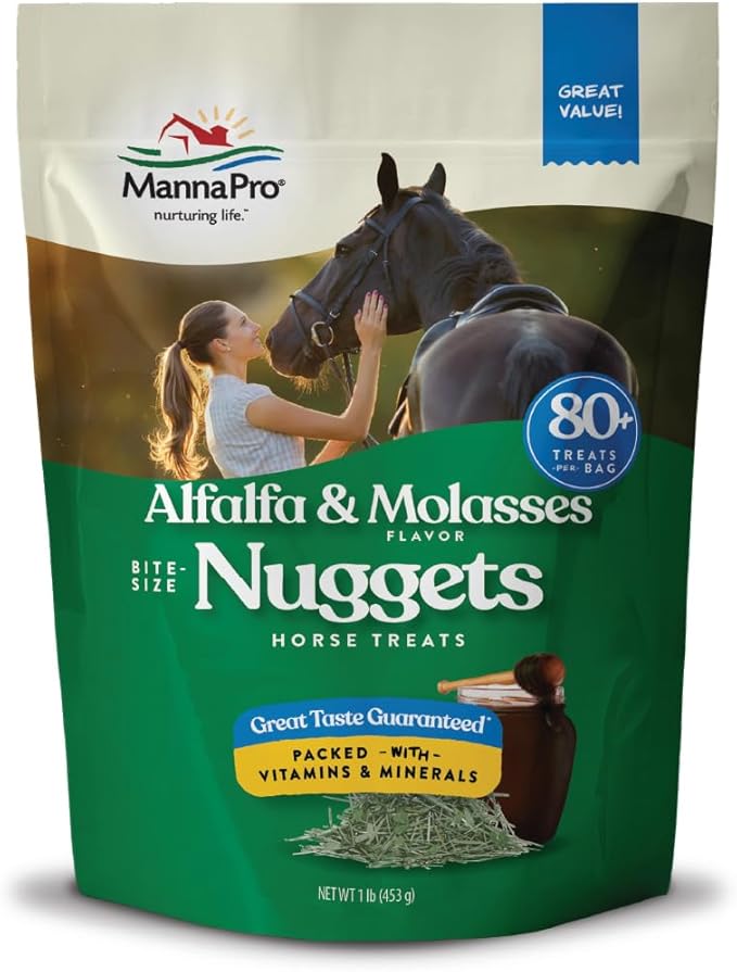 Manna Pro Bite-Size Nuggets Horse Treats, Pocket-Size Training & Reward Treats with Vitamins & Minerals, Alfalfa & Molasses Flavor, 1 lb